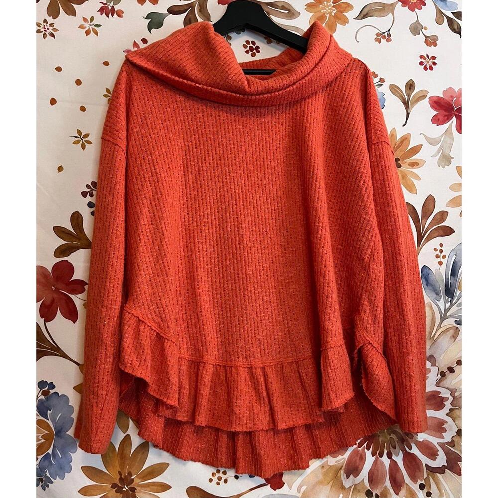 Maeve Anthropologie S Top Orange Cowl Soft Business Office Workwear Ruffle Hem